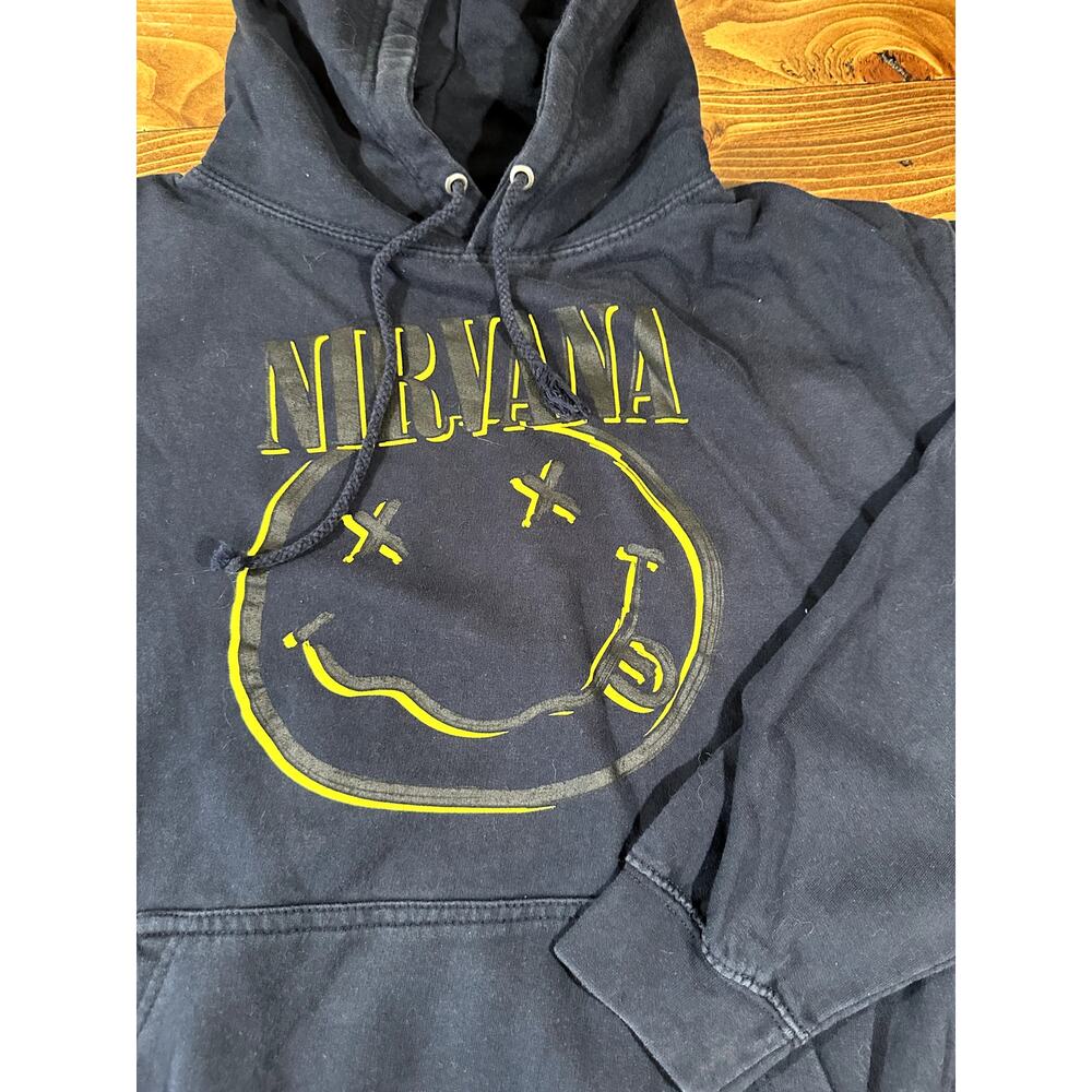 Nirvana 90's Grunge Rock Black Hoodie Medium y2k Sweatshirt